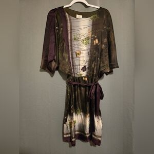 Suzi Chin Maggy Boutique Dress Floral Print Tie Waist Dolman Sleeve‎ 10